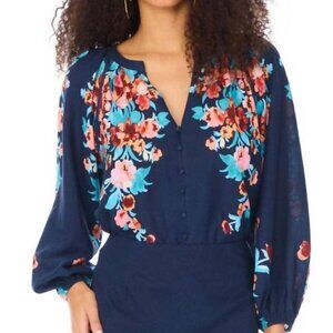 New Allison New York Women's Briella Blouse Navy Floral Size Medium Ret. $150